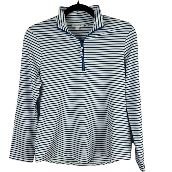 Chico's Navy Striped Zip Pullover Size XS - Picture 1 of 9